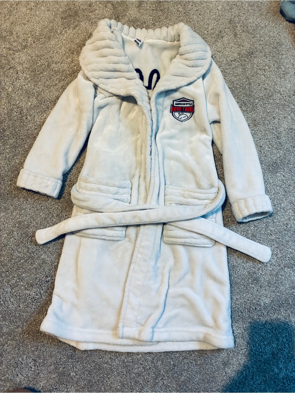 Kids Plush Hooded Bathrobe - Light Cream